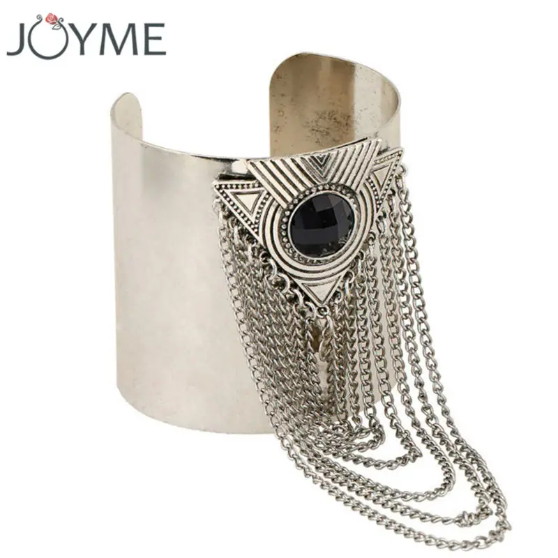 

Joyme Black Crystal Tassel Big Vintage Silver Cuff Bracelets & Bangles For Women Maxi Pulseras Femme Bijoux Boho Jewelry