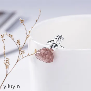 

KJJEAXCMY boutique jewelry S925 pure silver lotus seed, natural strawberry crystal lotus, personality, fresh woman ring finger r