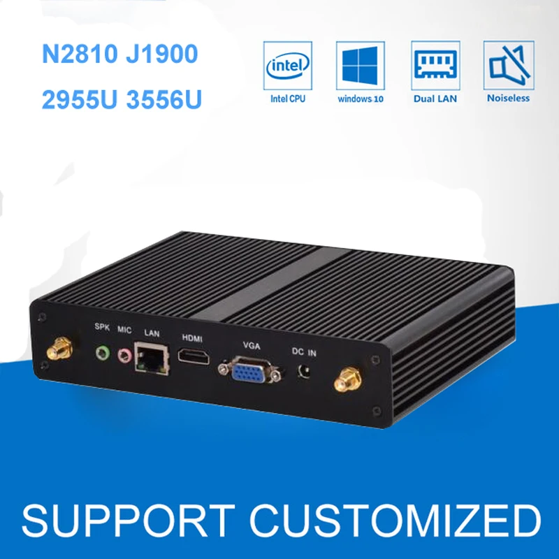 Безвентиляторный Intel Celeron N2810 двухъядерный мини ПК J1900 2955U 3556U четырехъядерный 2 0 GHz