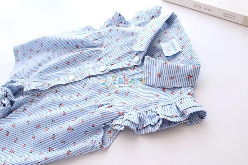 Весенне-летние блузки для маленьких девочек; детская рубашка в полоску; Детские рубашки с рюшами на рукавах; Повседневная хлопковая одежда с цветочным рисунком; детская одежда