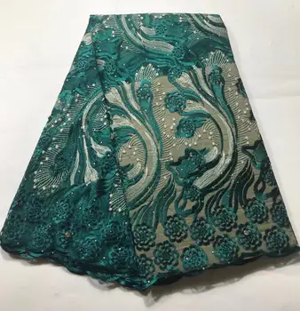 

Nigerian lace fabrics flower embroidered Net Lace beaded african tulle fabrics French Lace for wedding 5yards(7-19