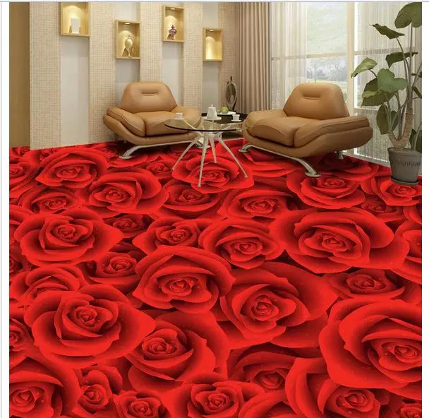 

3D custom mural pvc waterproof wallpaper Hd roses sitting room bedroom 3 d floor tile paintings bathroom floor painting