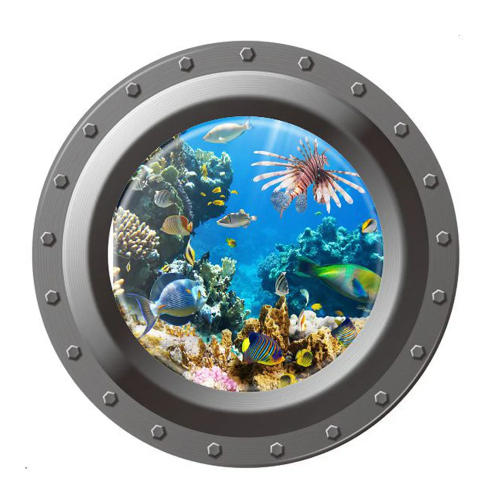 3D Ocean View Fish window Wall Sticker Nursery Bathroom Decals Sea