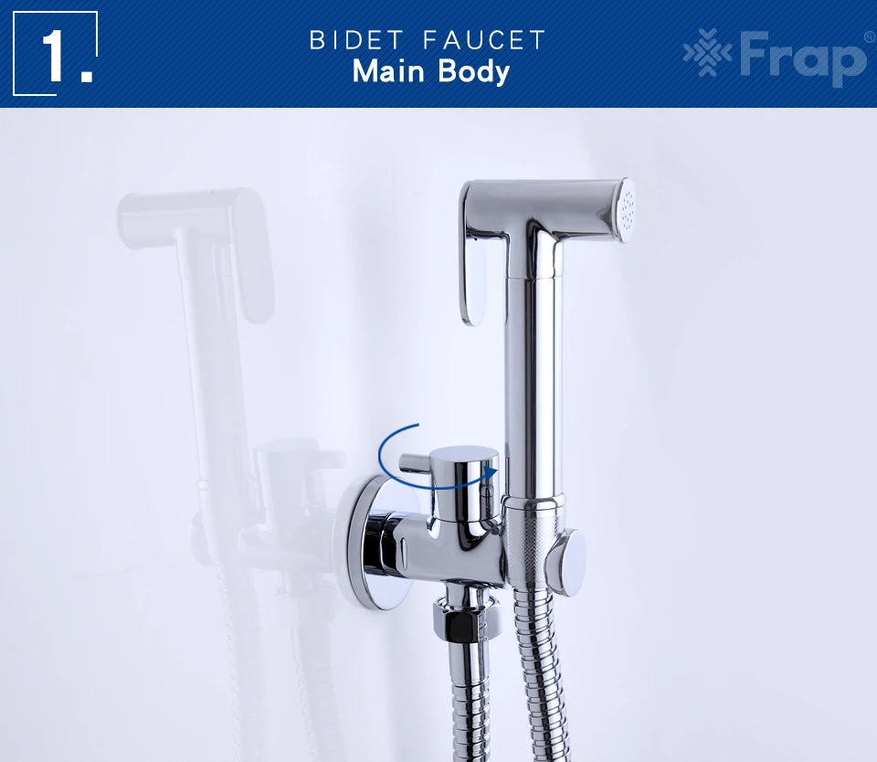 FRAP Bidets solid brass single cold water bidet toilet faucet function chrome cylindrical hand shower tap crane 90 degree switch