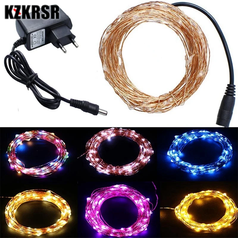 KZKRSR DC12V Female Plug 20M 200 LEDs Silver Copper Wire LED String