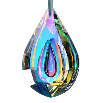 

H&D 76mm Colorful Concave Teardrop Lamp Prisms Parts Loquat Shape Chandelier Glass Crystals Hanging Drops Pendants Decoration