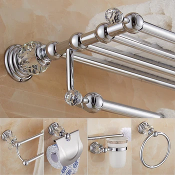 Brass Shower Shelf Toilet Paper Holder Silver Crystal Wall Mounted Towel Bar Toilet Brush Holder Bathroom Accessories set bathroom hardware accessories chrome single towel bar rail toilet paper holder shower soap dish pump brush holder glass shelf