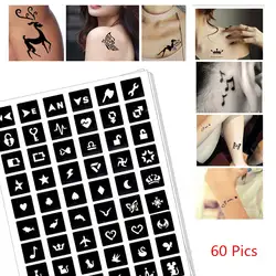 60 фото трафареты для татуировок хной DIY Jagua рисунок Шаблоны Аэрограф Менди Body Art Малый Животные тату трафарет