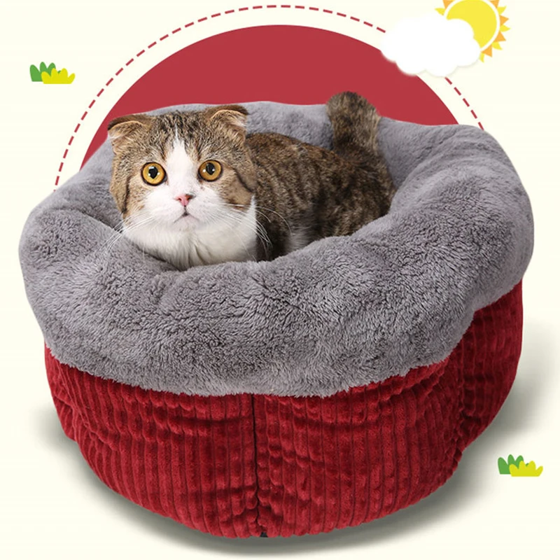 Christmas Pet Gifts Beds Foldable Winter Soft Warm Cave Cat's House