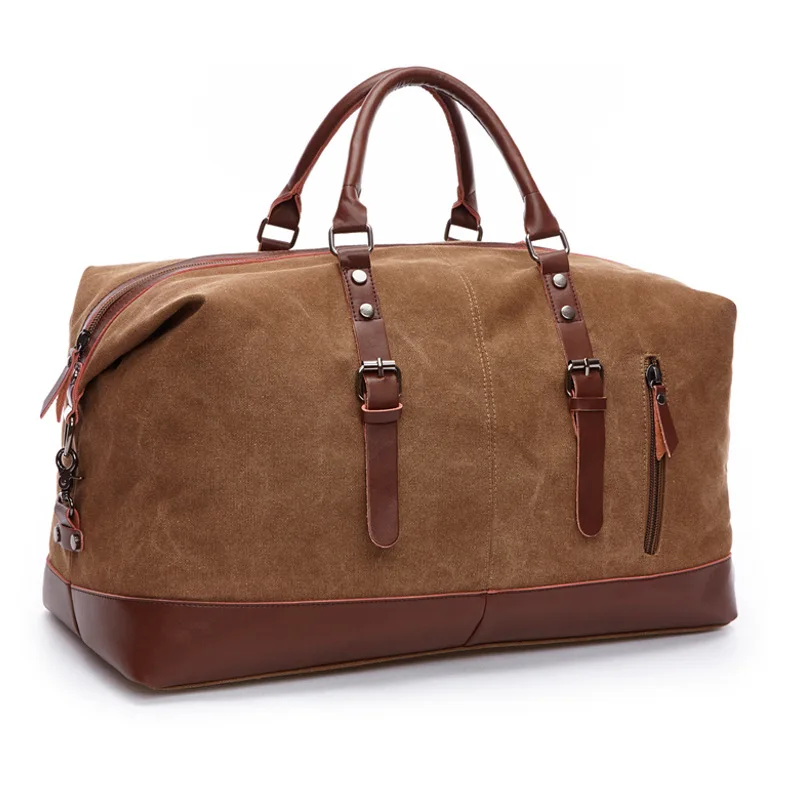 

YUPINXUAN Mens Large Capacity Canvas Leather Travel Totes Oversized Wearproof Carry on Luggage Bags Overnight Weekend Handbags