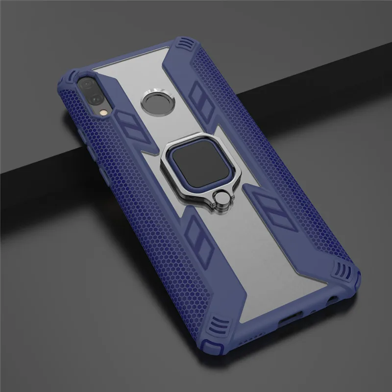 blue Роскошный кронштейн палец кольцо стойка для брони для huawei Y9 чехол задняя крышка для huawei Y9 JKM-LX3 JKM-LX1 телефон coque - Цвет: blue
