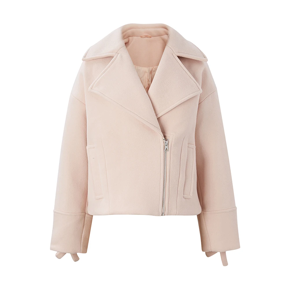  Metersbonwe Woolen Overcoat Women'S New Winter Short Lapel Stylish Motorcycle Over size coat Cool g