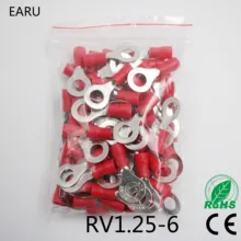 RV1.25-6 Красный 22-16 AWG 0,5-1.5mm2 изоляцим кольцом терминал соединительный кабель с разъемом кабеля разъем провода 100 шт./упак. RV1-6 RV
