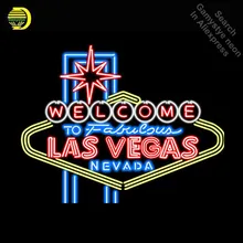 Неоновая вывеска для Лас-Вегаса, Невада, стеклянная трубка, добро пожаловать в сказочный светильник, вывеска для магазина, дизайн ручной работы, знаковые вывески для паба