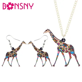 

Bonsny Statement Acrylic Cartoon African Giraffe Earrings Necklace Jewelry Sets Fashion Jungle Animal Jewelry For Women Girls