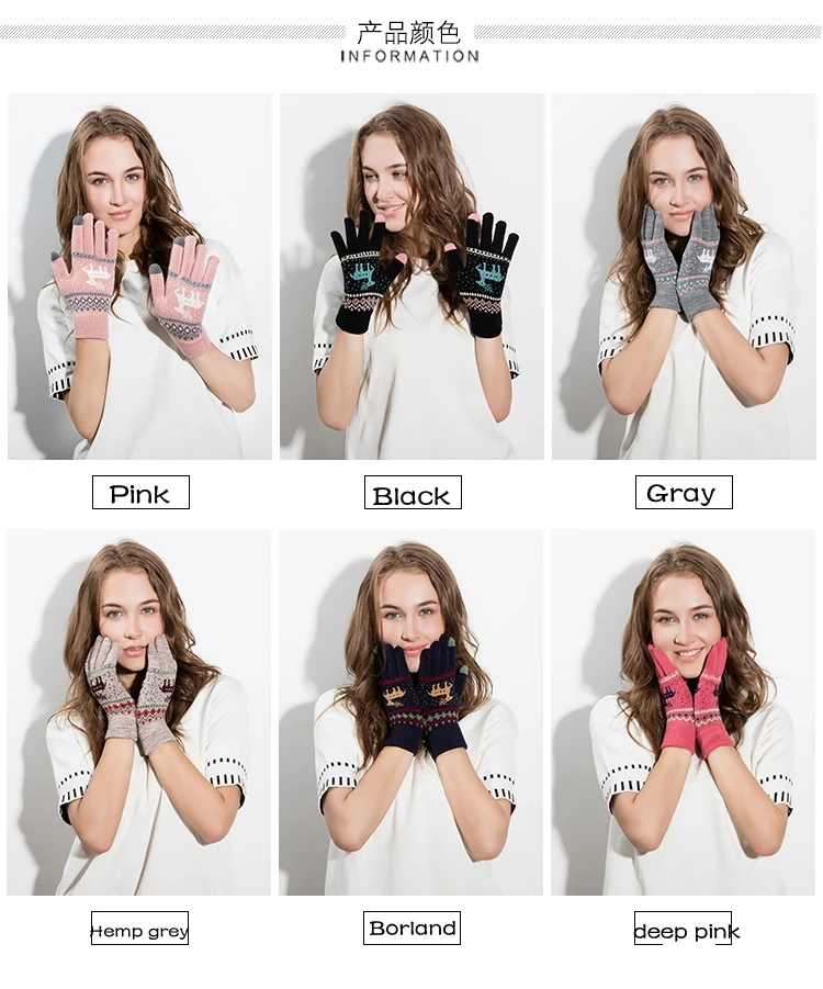 Теплые женские зимние перчатки, шерстяные вязаные наручные перчатки для женщин и мужчин, с рисунком, полный палец, перчатки унисекс, варежки