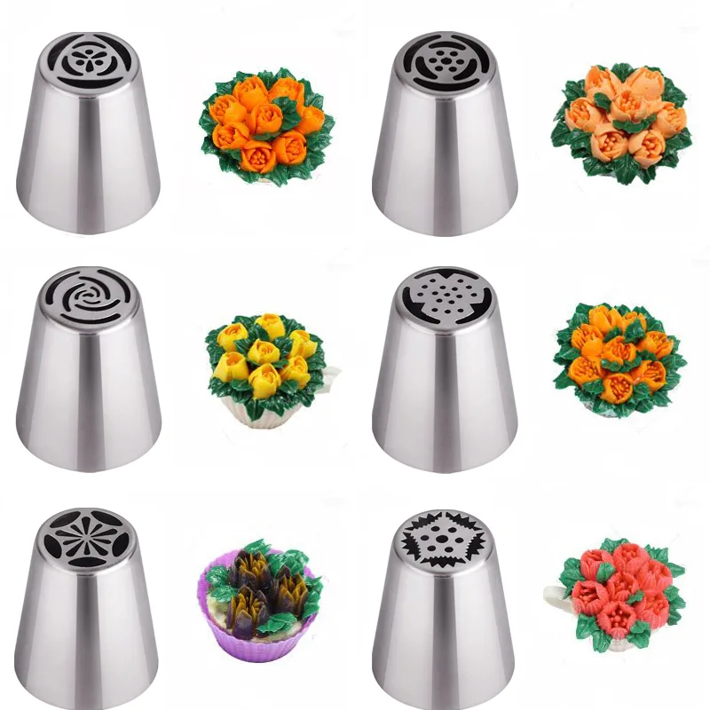 Наборы насадок из нержавеющей стали для выпечки тортов 6 шт./компл.|piping nozzles|russian