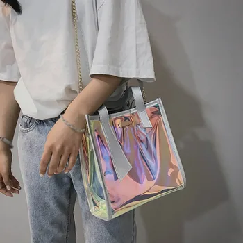 

Women Bags 2019 Summer Clear Transparent PVC Shoulder Bags large capacity jelly bags for women holographic fashion handbags A1