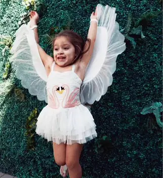 

Retail Hot 2018 Fashion Moveable Wing Mesh Dresses For Girls Princess, Children Boutique flamingo Sweet Clothing 2-8T