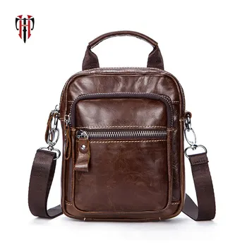 

TIANHOO Genuine leather handle bags for men fashionable mini cell phone PAD pocket crossbody bags for high school
