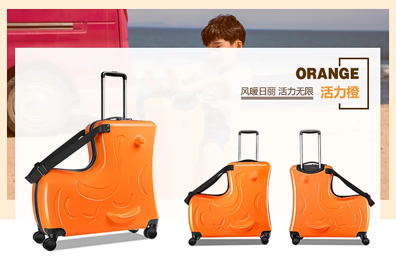ZYJ Kids Riding Trojanl Luggage Hot Boys Girls Travel Trolley Alloy Children Sitting Rolling Luggage Suitcase Spinner Wheels (19)