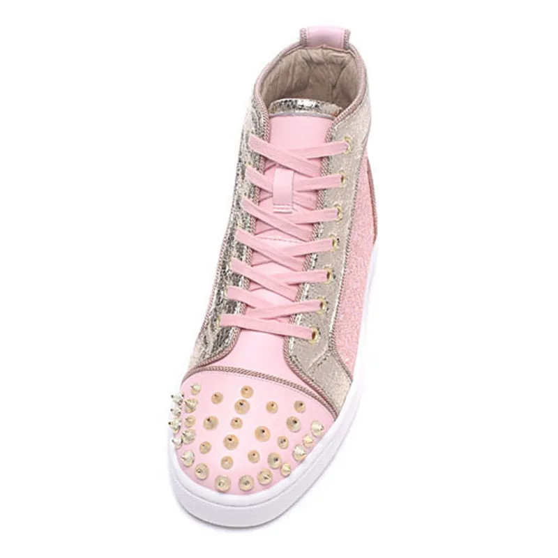 Chaussures Haute Pointes Ruban De À Top Semelles Luxe Compensées Femme Pour Blingbling Décontractées Sneakers Femmes Rose Glitter LqcAjR354