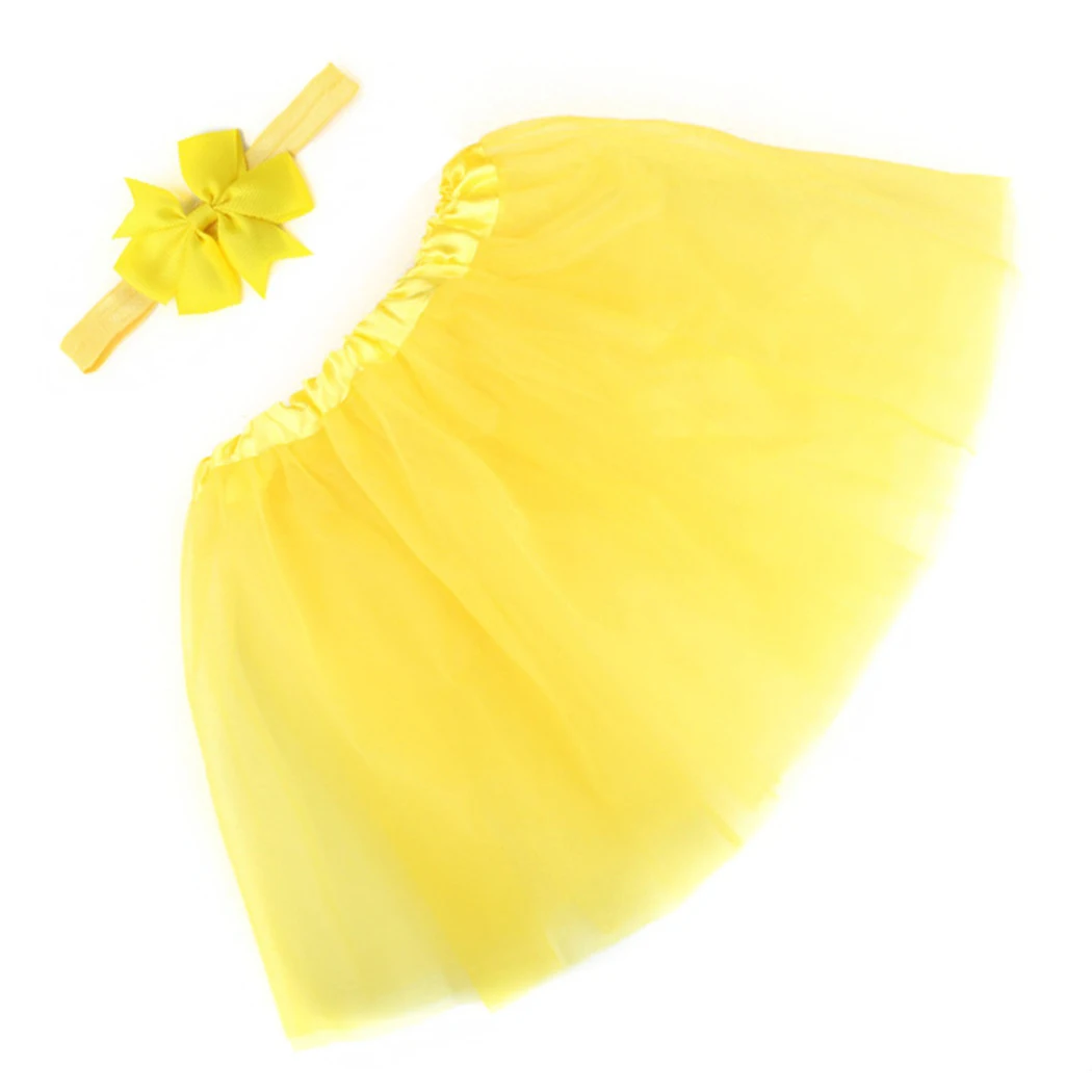 Baby Girl Skirts Newborn Mesh Tutu Skirts+Headwear Bowknot Baby Sets Christening Kid Clothes Photograph 1 Year Birthday Skirt - Цвет: Yellow