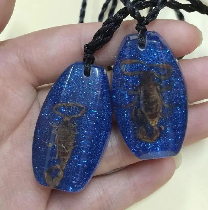 Holiday sales 12 pcs real insect specimen golden scorpion BRIGHT BLUE color pendant | Украшения и аксессуары