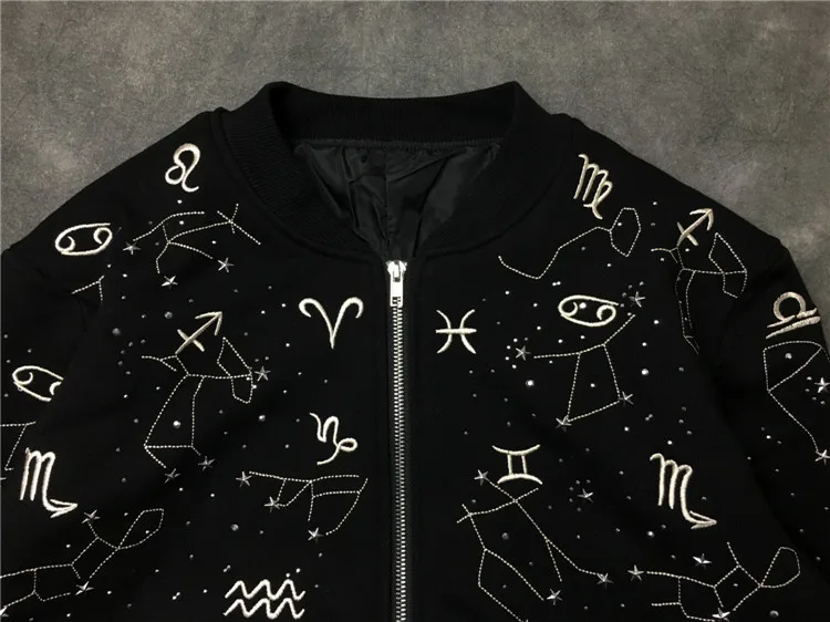 Новинка 19ss Мужской рукав на резинке вышивка 12 созвездий высокая пара бейсбольные пальто и куртки абстрактное цифровое пальто мотор# E146
