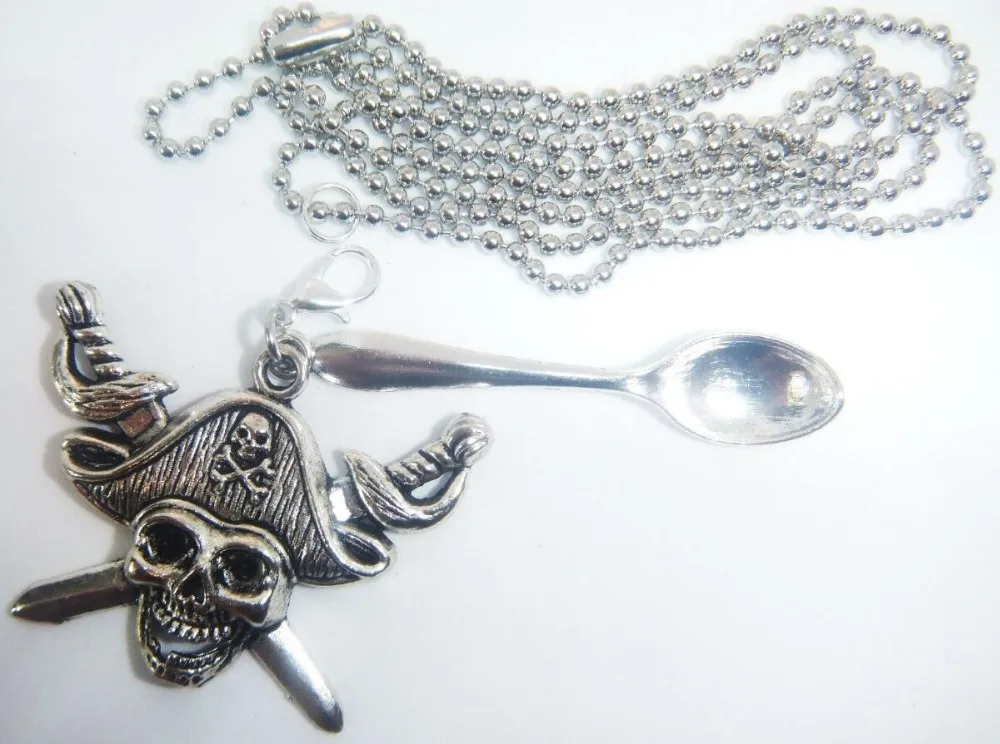 Cross Pirate Head Mini Tea Snuff Spoon Necklace Pendant Statement Ball