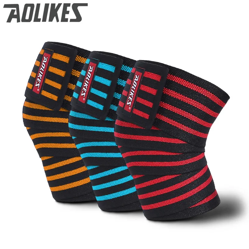 AOLIKES 1pcs 200*8CM Knee Wraps Men's Fitness Weight Lifting Sports Knee Bandages Squats Training Equipment Accessories for Gym AOLIKES 1pcs 200*8CM Knee Wraps Men's Fitness Weight Lifting Sports Knee Bandages Squats Training Equipment Accessories for Gym