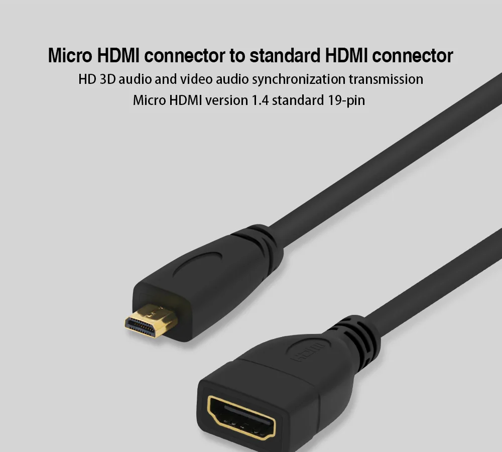 1080P микро HDMI к HDMI Кабель hdmi удлинитель Кабель адаптер штекер к женскому Micro HDMI конвертер для проектора HD tv Gopro tv 15 см