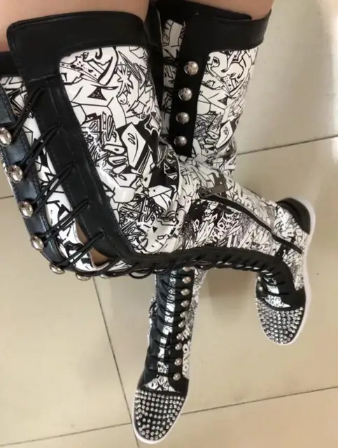 Cuissardes Chaussure Pour Femme Ronde Cuissardes à Lacets En Cuir