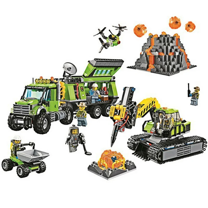 

Bela 10641 City Volcano Exploration Base Building Blocks Construction Toy 60124 Legoings City Figures Model Bricks Toys Gift