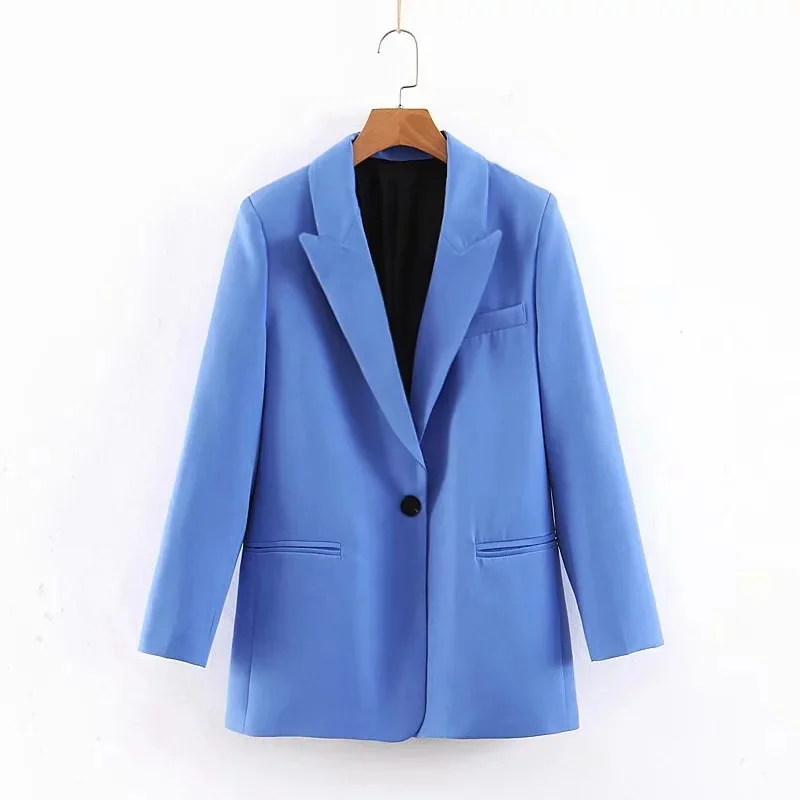 Блейзер Женский темперамент дикий двойной карман синий костюм куртка женская куртка Осенняя новая женская одежда