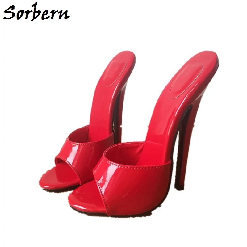 

Sorbern Patent Leather Slippers High Heel Slides Girl Custom Color Designer Ladies Slippers Summer Women Shoes Slip-On 18Cm