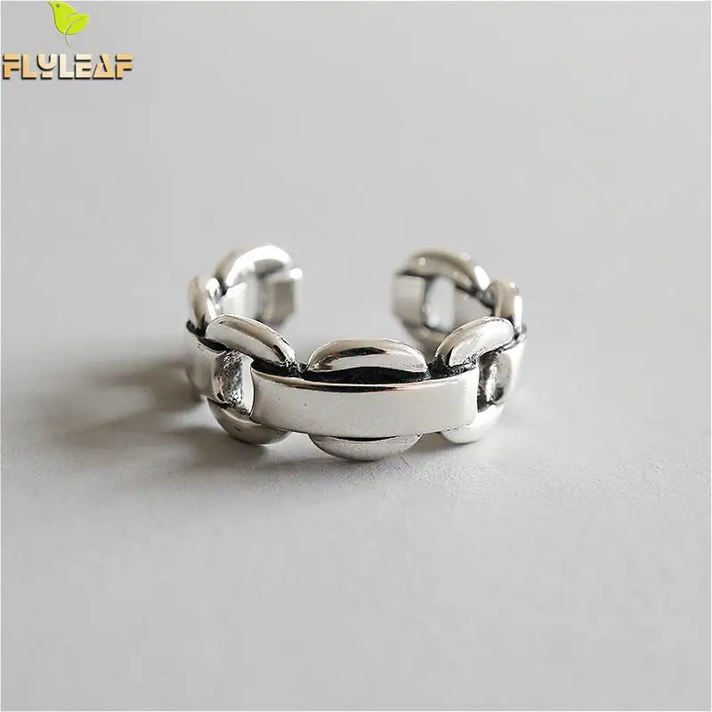 

Flyleaf 925 Sterling Silver Rings For Women Personality Chain Femme Fashion Fine Jewelry Open Ring Vintage High Quality Ins