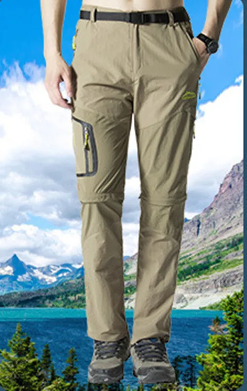 Хаки Men Hiking Pants Quick Dry Thin Elastic Pants Windproof Breathable Waterproof Outdoor Sports Camping Hiking Mountaineering - Цвет: Хаки
