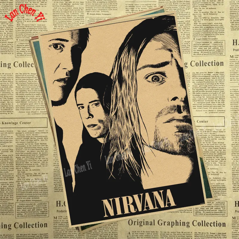 Курт Кобейн, Нирвана рок-музыка Ретро плакат, крафт-бумага бумажные плакаты постер для бара/Кафе Ретро плакат настенный стикер декор комнаты