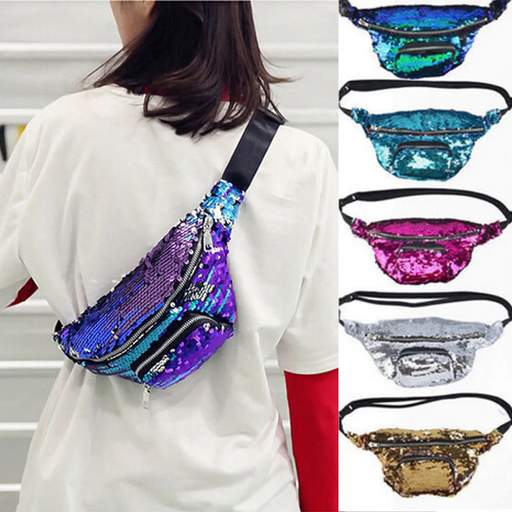 Новинка, брендовая стильная блестящая поясная сумка с блестками для женщин и девочек, поясная сумка, сумка-кошелек