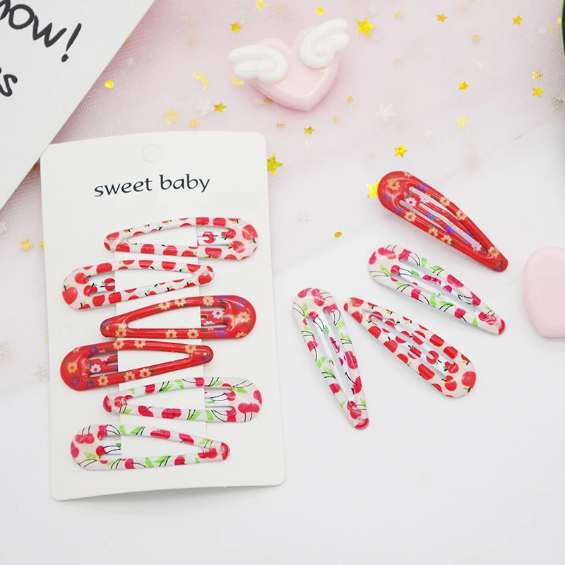 

6PCS Cute Printed Cherry BB Clips Kids Hairpins Baby Hair Clips Headdress Girls Hair Accessories Children Headwear
