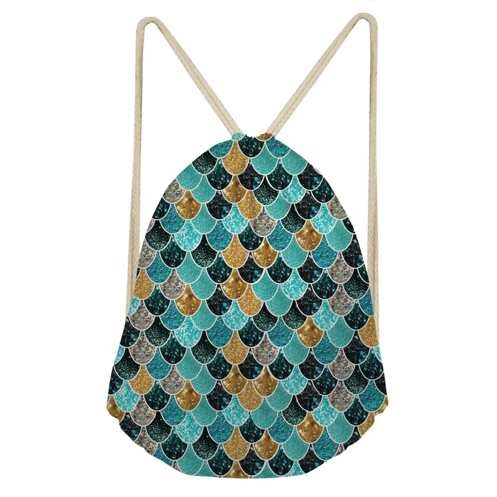 ThiKin 2019 New Fashion Women Backpack 3D Mermaid Scale Print Travel Softback Women Mochila Drawstring Bag