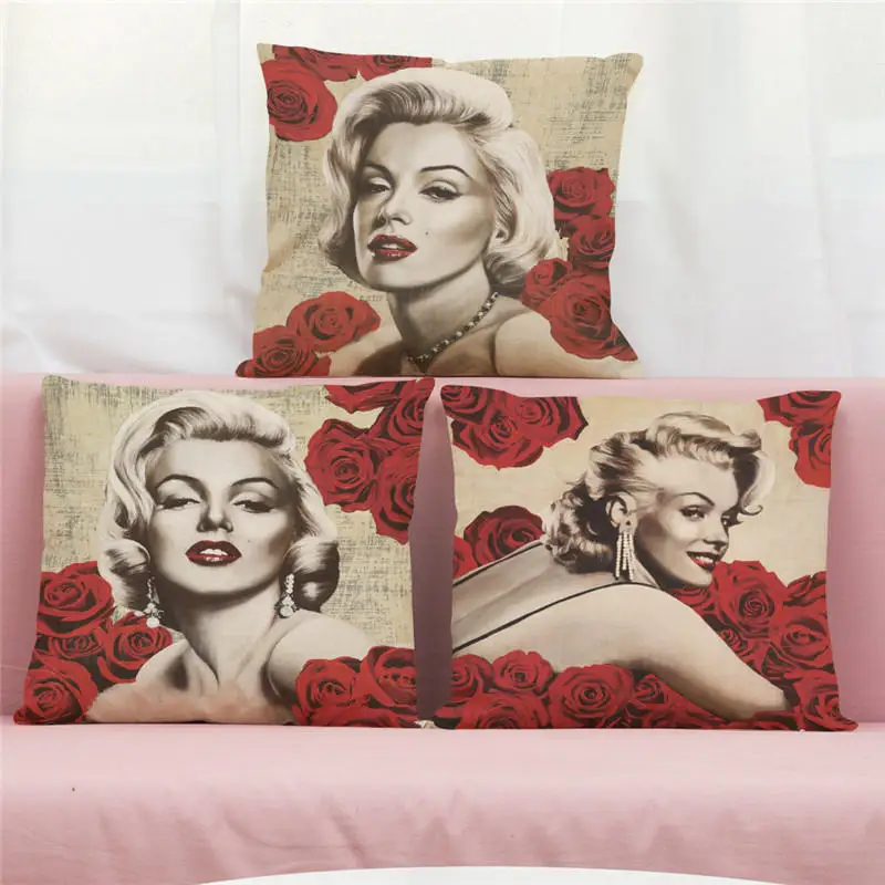 

45cm*45cm Cushion cover Marilyn Monroe pattern linen/cotton pillow case Home bedroom decorative pillow cover