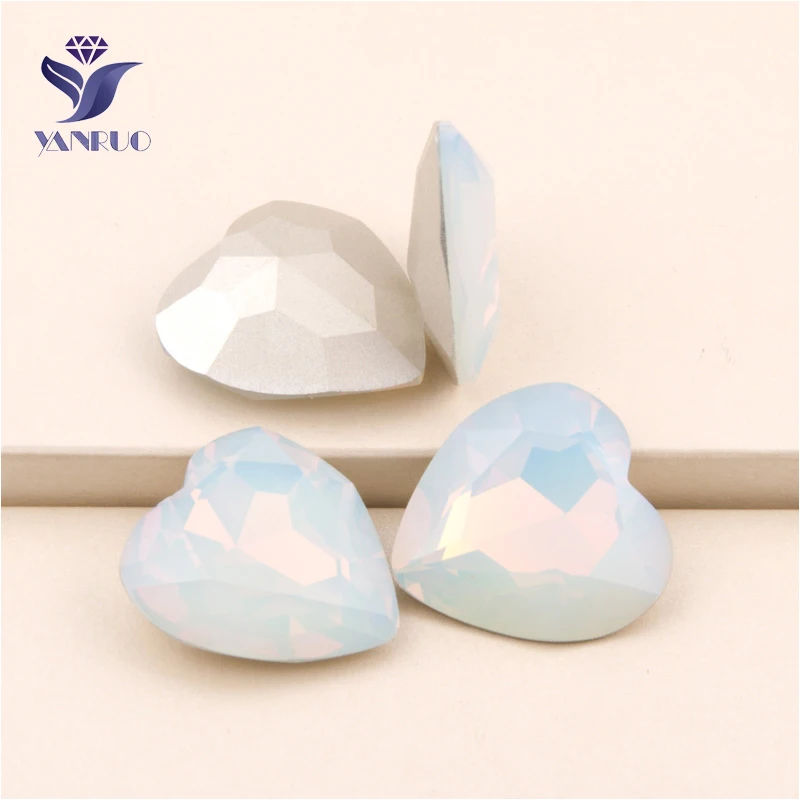 Yanruo #4827 28 мм белый опал сердце кристалл для нашивки камни Strass точка назад стразы