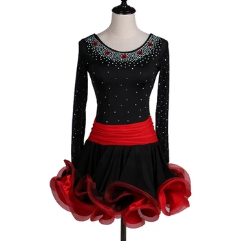 

Long sleeve latin dance costumes of girl samba tango latin dance dress women salsa latin competition dress of girl Custom size