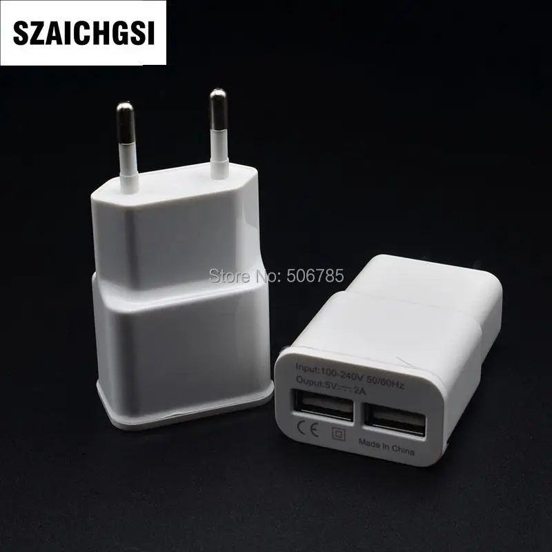 SZAICHGSI wholesale 100pcs Universal 5V 2A Dual Usb ports Power adapter Eu &amp Us wall charger for iphone 4 5 6 7 samsung | Мобильные