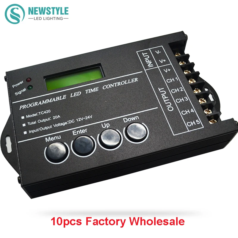 

DHL 10pcs/lot RGB LED Controller TC420 Time programable DC12V/24V 5Channel Total Output 20A Common Anode for strips modules