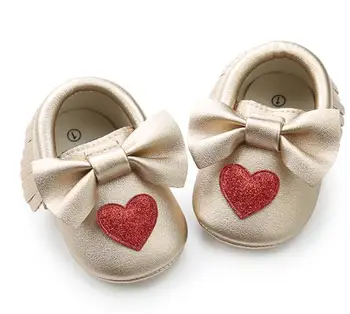 

Fashion Bling Heart style PU leather Newborn baby girls shoes bow Fringe first walker crib shoes soft sole baby moccasins