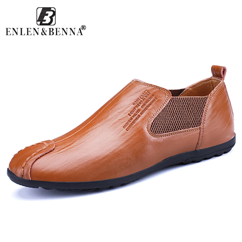 

Men's Causal Shoes Male Footwear Red Brown Slip on Outdoor Genuine Leather Solid Yeath Man Loafer Elasitc Band Shoes Zapatos