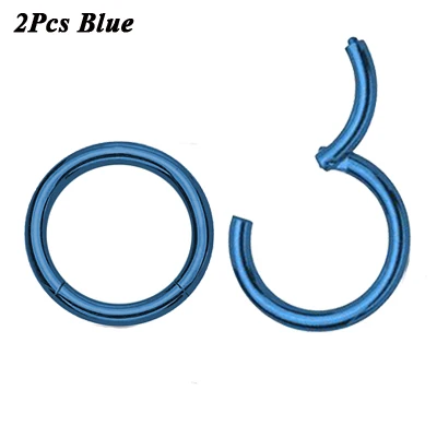 2 шт./лот G23 титановые шарнирные сегментные кольца для носа, губ, бровей, сосков, кликер, Ушная перегородка, спираль, Tragus, пленница, пирсинг, ювелирные изделия для тела - Окраска металла: 2PCS Blue